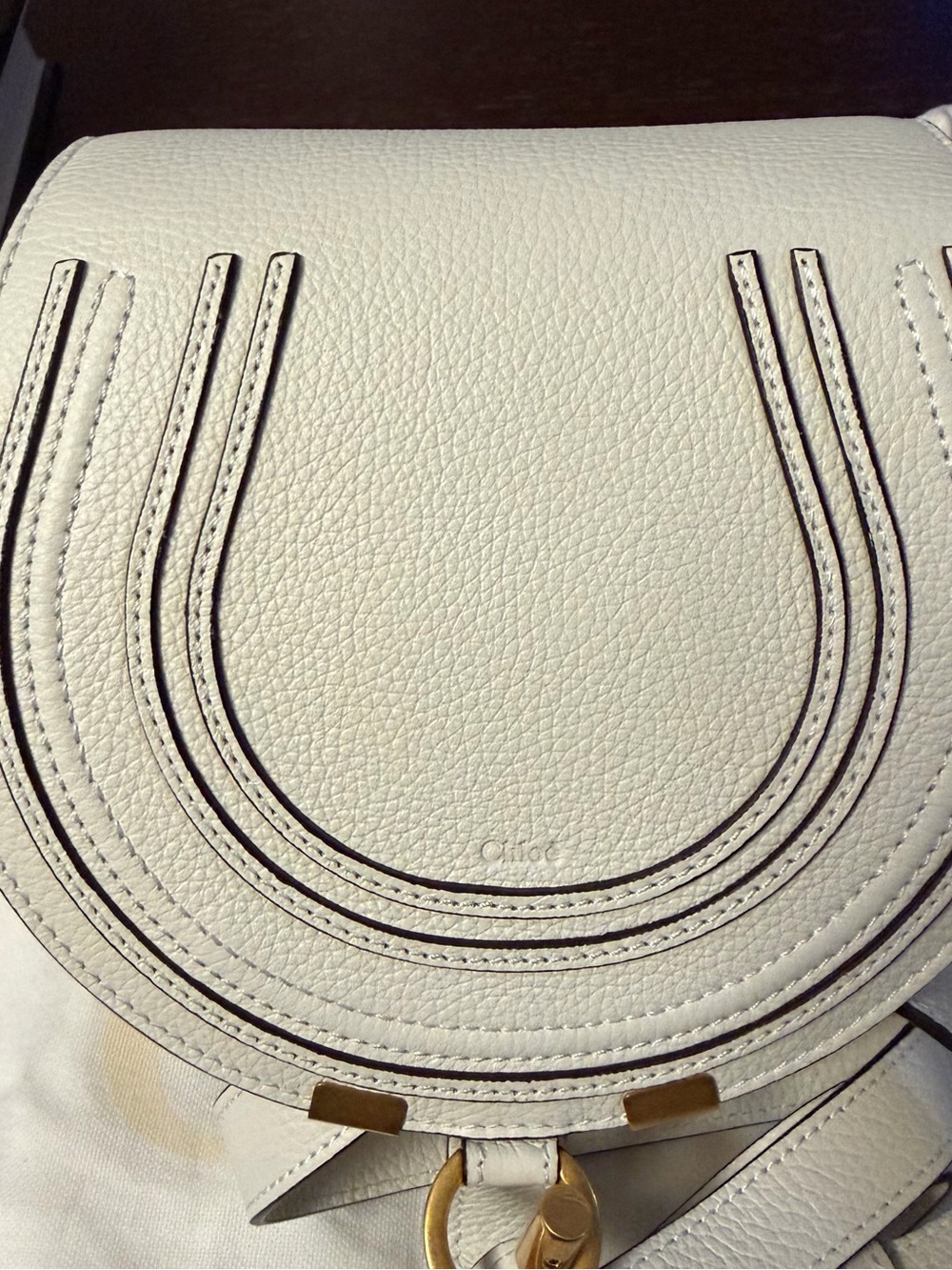 Chloe Cream Pebbled Leather Saddle Crossbody with Gold Hardware